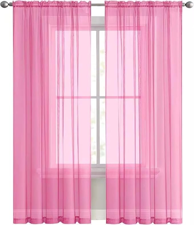 SpaceDresser Basic Rod Pocket Sheer Voile Window Curtain Panels Pink 1 Pair 2 Panels 70 Width 84 Inch Long for Kitchen Bedroom Children Living Room Yard（Pink, 70W x 84L）