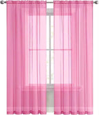 SpaceDresser Basic Rod Pocket Sheer Voile Window Curtain Panels Pink 1 Pair 2 Panels 70 Width 84 Inch Long for Kitchen Bedroom Children Living Room Yard（Pink, 70W x 84L）