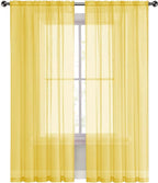 SpaceDresser Sheer Voile Window Treatment Rod Pocket Curtain Panels for Kitchen Bedroom Living Room Drapes Sunlight Filtering Privacy Semi Home Decor Assorted Colors Sizes (Yellow, 52 W x 72 L)