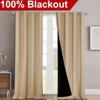 NICETOWN 100% Blackout Blinds, Set of 2, 46" x 102", Biscotti Beige, Laundry Room Decor Window Treatment Curtains for Large Patio Sliding Door, Thermal Insulated Curtains for Bedroom