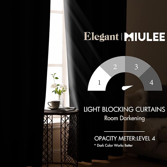 MIULEE Black Blackout Bedroom Curtains Drapes 96 Inch Long 52"x96"