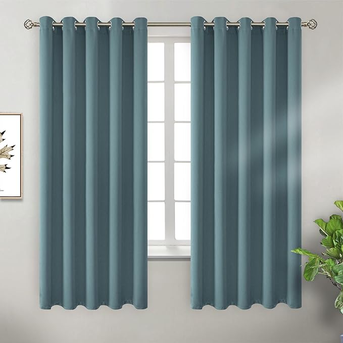BGment Stone Blue Blackout Curtains for Bedroom 63 Inch Long - 2 Panels
