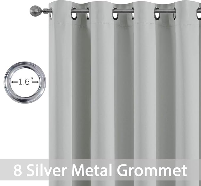 Yakamok Blackout Curtains Room Darkening Thermal Insulated with Grommet Window Drapes for Bedroom, 52 x 45 inch,Light Grey, 2 Panels