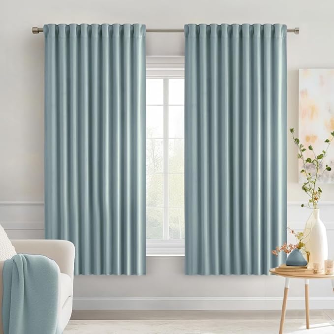 MIULEE Slate Blue Back Tab Blackout Curtains 63 Inch Length 2 Panels Set for Living Room Bedroom Privacy, Rod Pocket/Pinch Pleat Thermal Insulated Room Darkening Pleated Light Blocking Drapes