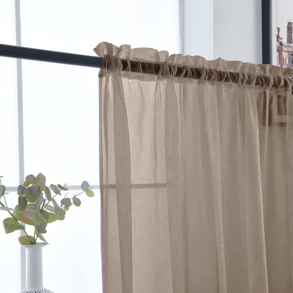 SpaceDresser Basic Rod Pocket Sheer Voile Window Curtain Panels Taupe 1 Pair 2 Panels 52 Width 72 Inch Long for Kitchen Bedroom Children Living Room Yard（Taupe, 52W x 72L）