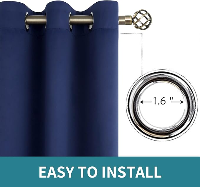 BGment Blackout Curtains for Bedroom - Grommet Thermal Insulated Room Darkening Curtains for Living Room, Set of 2 Panels, Each 46 x 63 Inch, Navy Blue