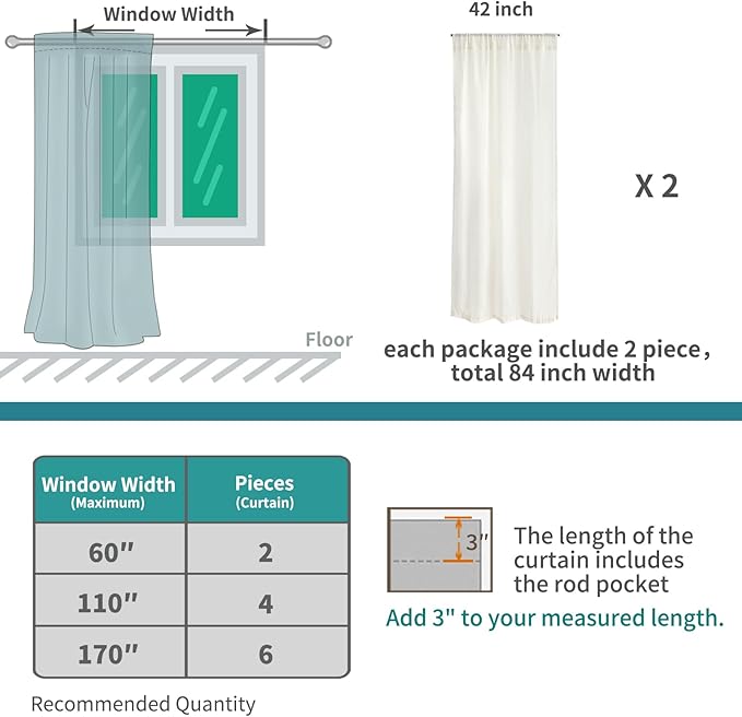 BGment Light Grey Linen Curtains for Kithchen Cafe Window 40 Inch Length - Rod Pocket Semi Sheer Drapes Light Filtering for Bathroom Bedroom Lightweight Rustic, 2 Panels Set, 42 X 40 Inch