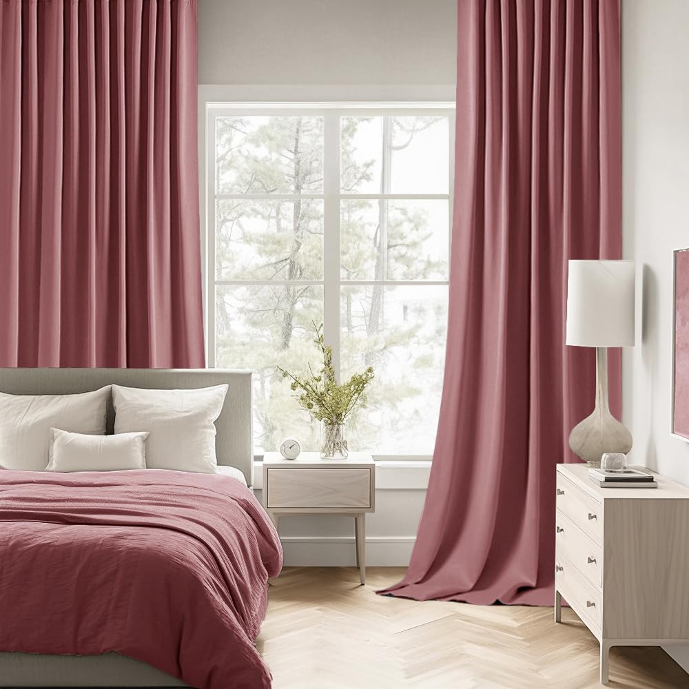 MIULEE Dusty Rose Back Tab Blackout Curtains 52x108 Inch Long 2 Panels Set