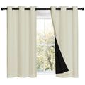 NICETOWN Cold Reducing Curtains, Bedroom Full Blackout Panels, Super Thick Insulated Window Covers, Complete Blackout Draperies with Black Liner for Short Window (Beige, Set of 2, 42 by 45-inch)