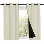 NICETOWN Cold Reducing Curtains, Bedroom Full Blackout Panels, Super Thick Insulated Window Covers, Complete Blackout Draperies with Black Liner for Short Window (Beige, Set of 2, 42 by 45-inch)
