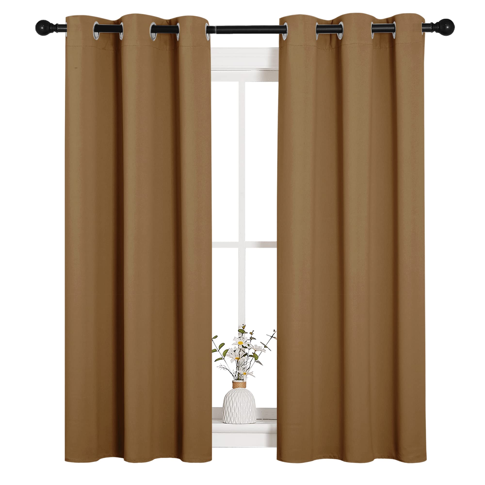 NICETOWN Sleek Blackout Curtains 54 inches Length for Small Windows, Noise Reducing and Block Draft Panels for Door Doorway Laundry Office Luxury Decor Theme (2 Panels, Gold Brown, W34 x L54 -Inch)