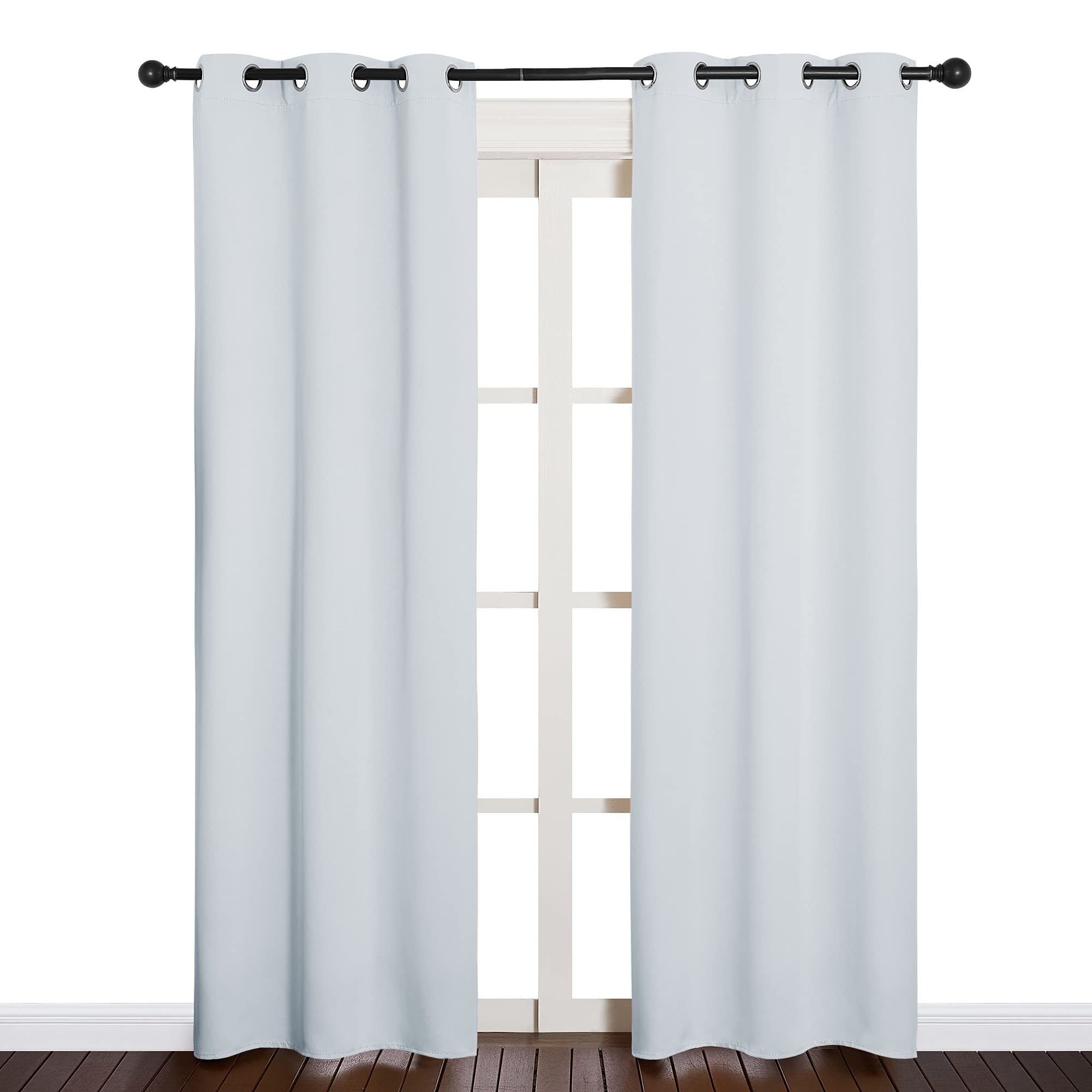 NICETOWN Room Darkening Curtain Panels for Bedroom, Easy-Care Solid Thermal Insulated Room Darkening Draperies/Drapes (Greyish White, 2 Panels, 34 by 84)