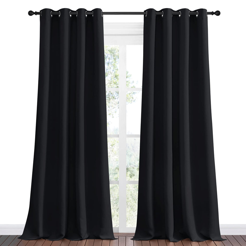 NICETOWN Halloween Patio Blackout Curtain Shades - Summer Home Decoration Thermal Insulated Grommet Blackout Draperies/Drapes for Kitchen (2 Panels, 55 inches x 90 inches, Black)