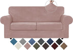 WEERRW Velvet Couch Covers for 2 Cushion Couch Sofa - High Stretch Luxury Velvet Plush 3 Pieces Sofa Slipcovers with Elastic Bottom, Furniture Protector for Pets, Machine Washable, Pink, Medium