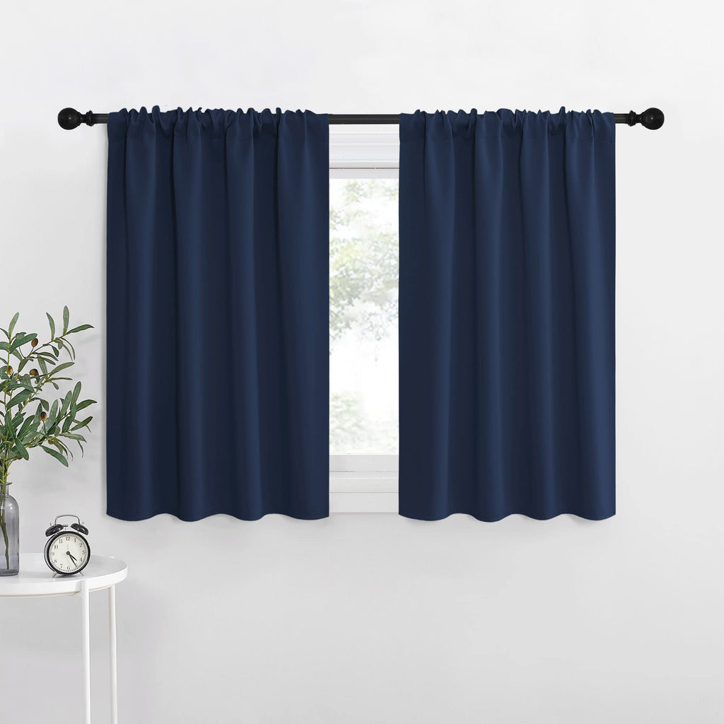 NICETOWN RV Blackout Curtains for Camper Windows, Kitchen Curtains, Short Blackout Curtains & Drapes, Thermal Insulated Rod Pocket Window Treatment Draperies for Nursery (Navy, 34" x 30", Set of 2)