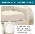 Turquoize 2 Piece Chair Covers for Living Room Armchair Couch Cover with Individual Cushion Covers Furniture Cover for Chairs (Chair,BiscottiBeige)