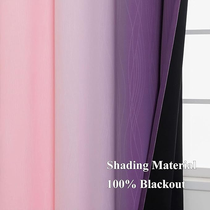 Pink and Purple Ombre Blackout Curtains for Girls Bedroom 54 Inches Long