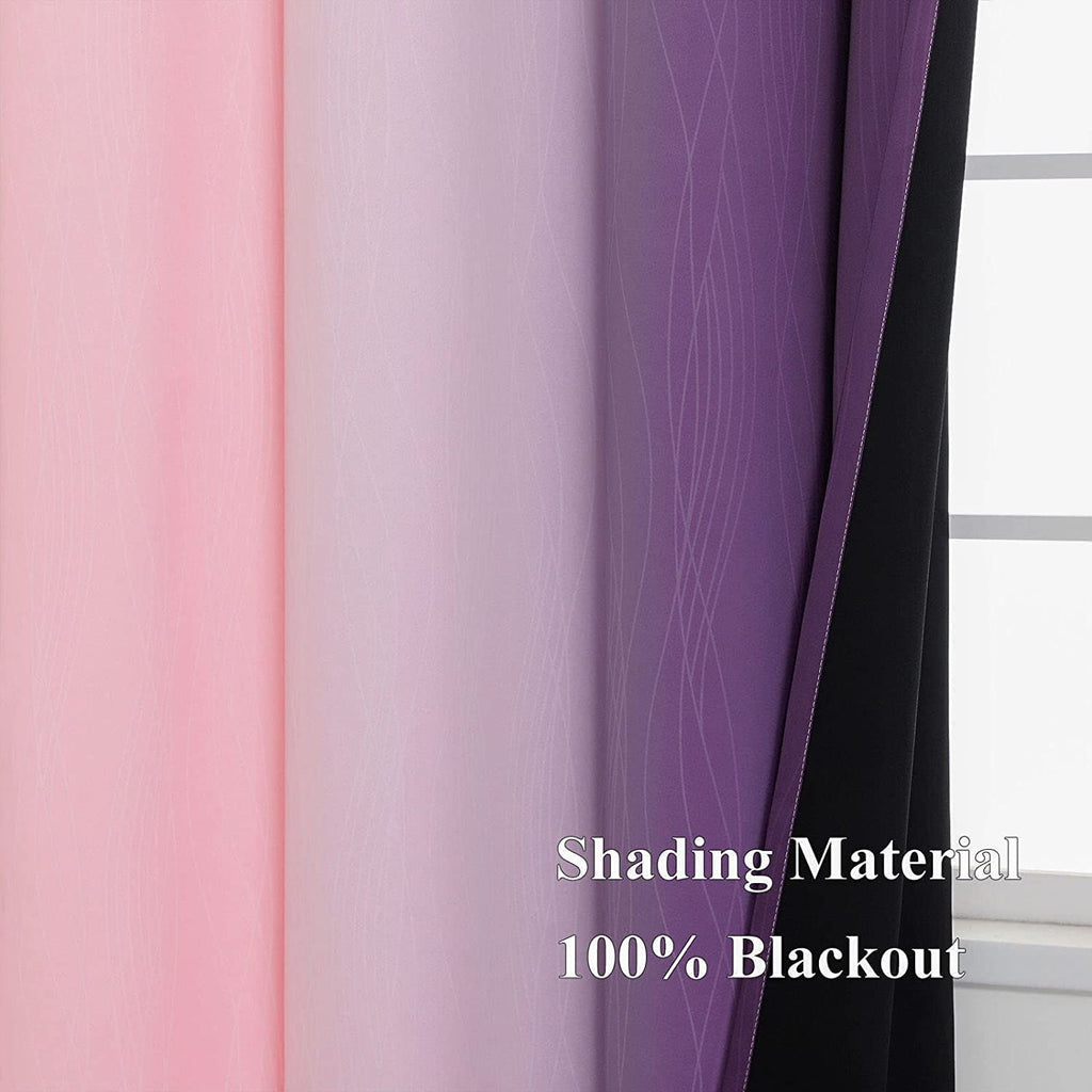 Pink and Purple Ombre Blackout Curtains for Girls Bedroom 102 Inches Long