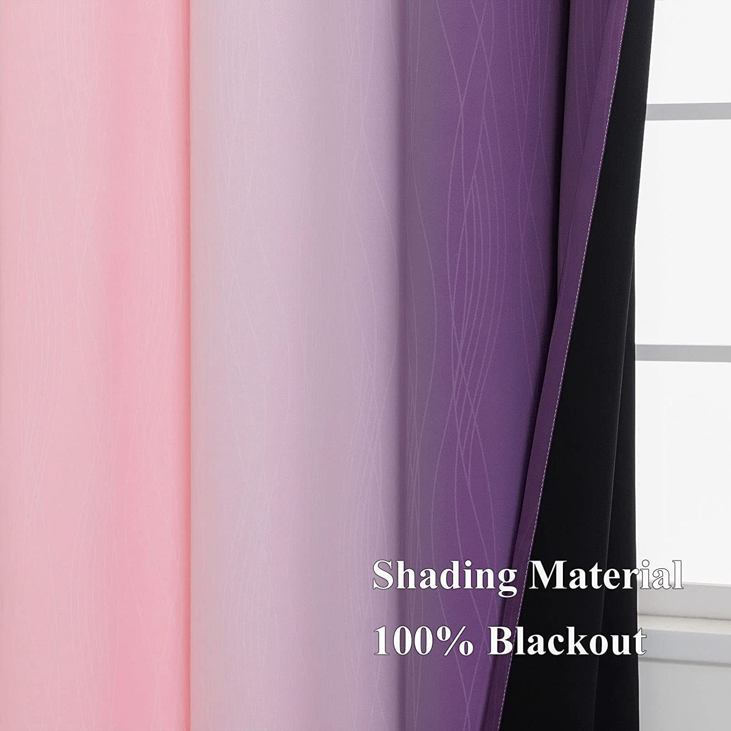 Pink and Purple Ombre Blackout Curtains for Girls Bedroom 102 Inches Long