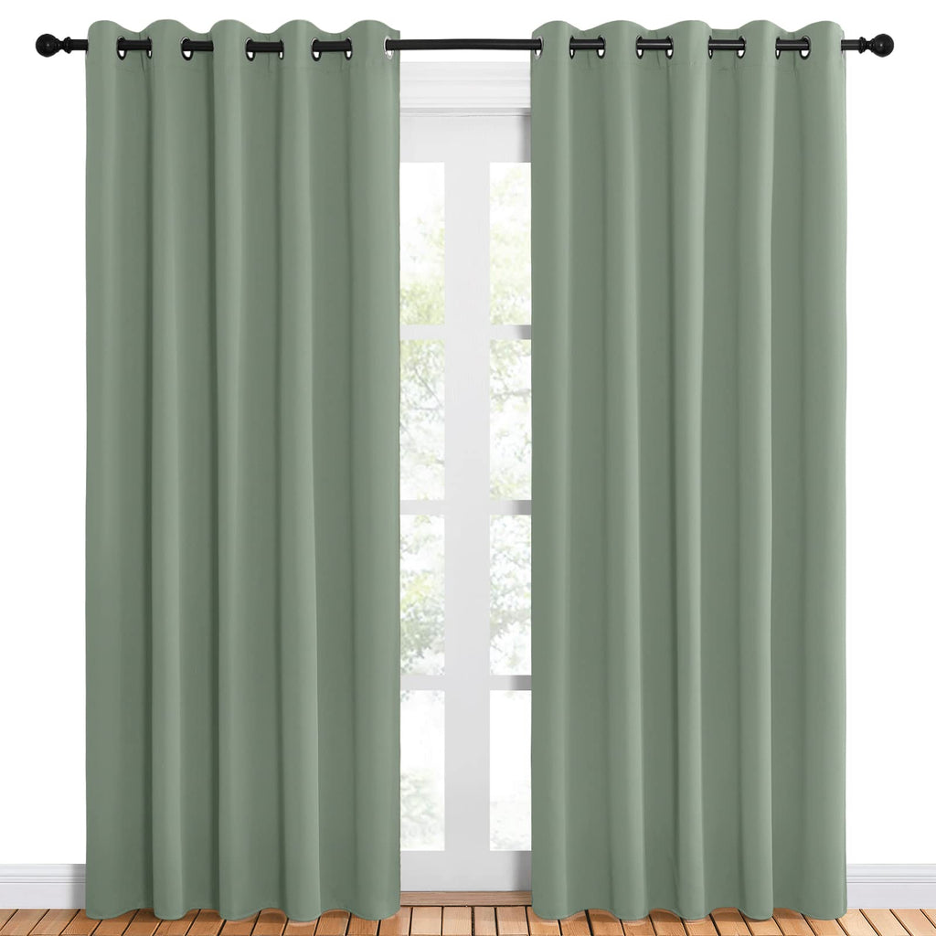 NICETOWN Room Darkening Draperies Window Curtain Panels, Greyish Green, 2 Panels, W60 x L84 -inch, Thermal Insulated Grommet Room Darkening Curtains for Bedroom