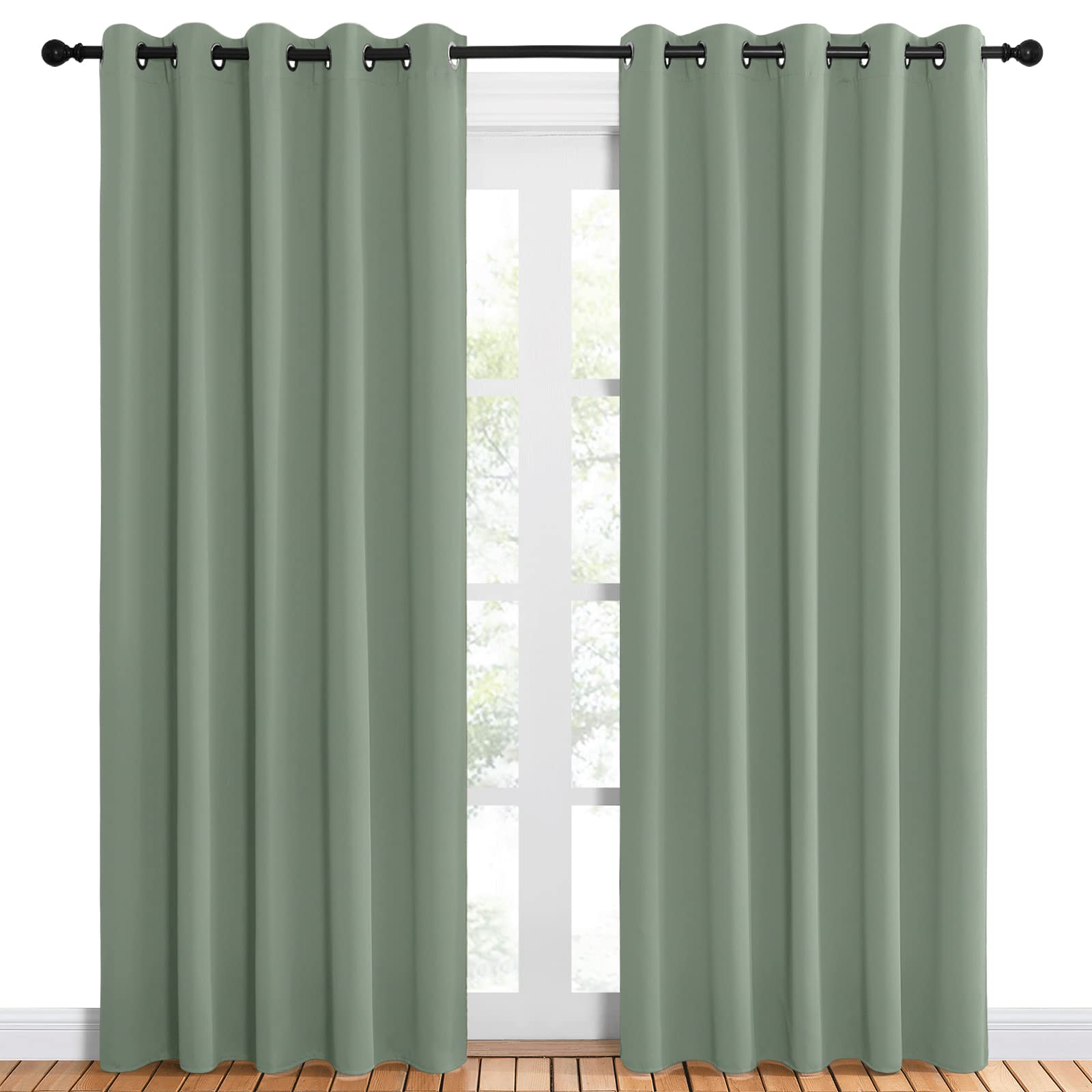 NICETOWN Room Darkening Draperies Window Curtain Panels, Greyish Green, 2 Panels, W60 x L84 -inch, Thermal Insulated Grommet Room Darkening Curtains for Bedroom