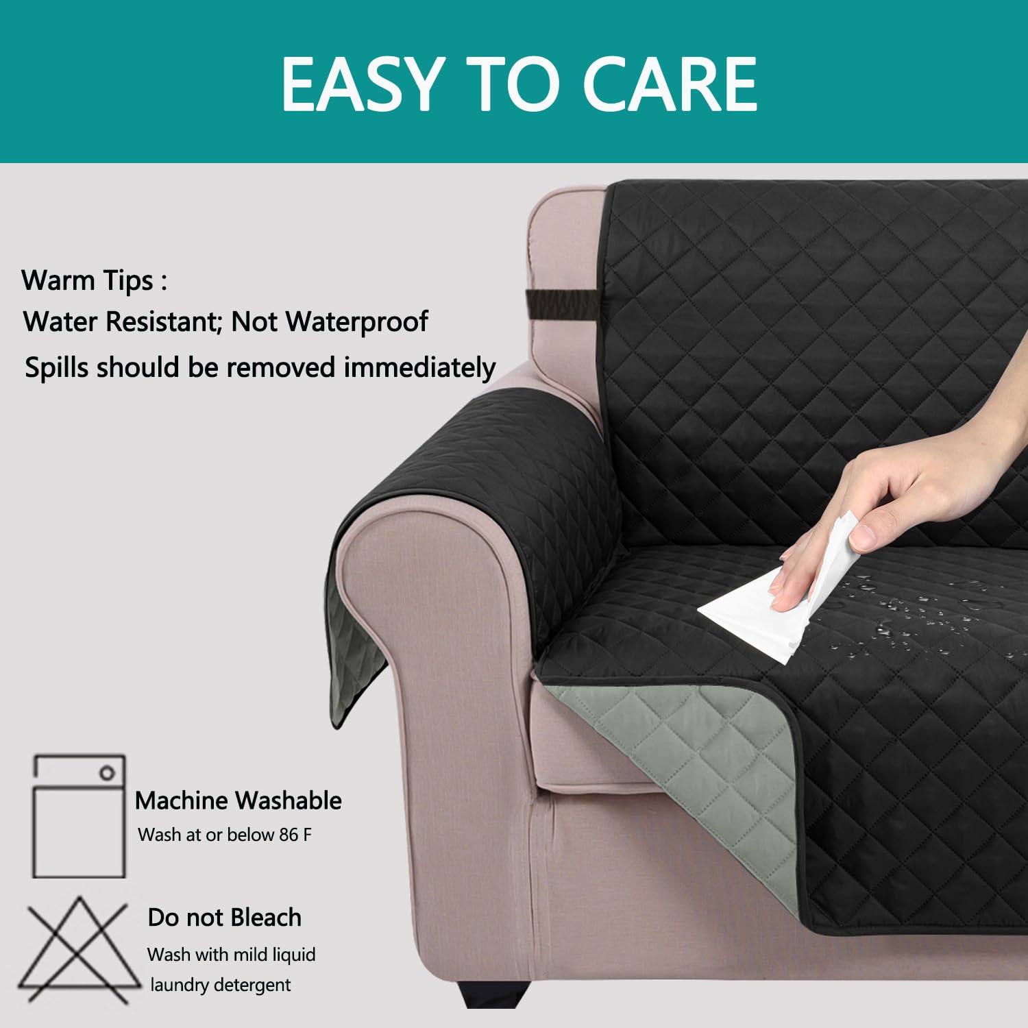 U-NICE HOME Reversible Oversized 28''Chair Covers, Black/Grey