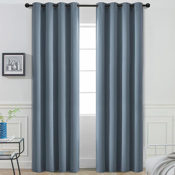 Yakamok Room Darkening Curtains 52x96 inch Length Stone Blue-Living Room