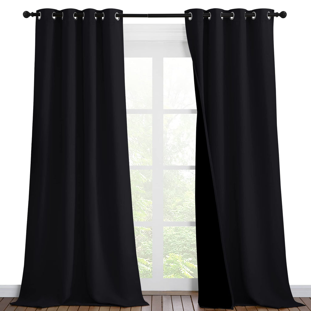NICETOWN High-End Thermal Curtains, Full Blackout Curtains 90 Inches Long for Dining Room, Soundproof Window Treatment Drapes for Hall Room, Black, 46" Wide Per Panel, Set of 2 Panels
