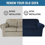 H.VERSAILTEX Stretch Velvet Sofa Covers for 3 Cushion Couch Covers Furniture Protector Soft with Non Slip Elastic Bottom, Crafted from Thick Comfy Rich Velour (Large Sofa 90"-97", Navy)