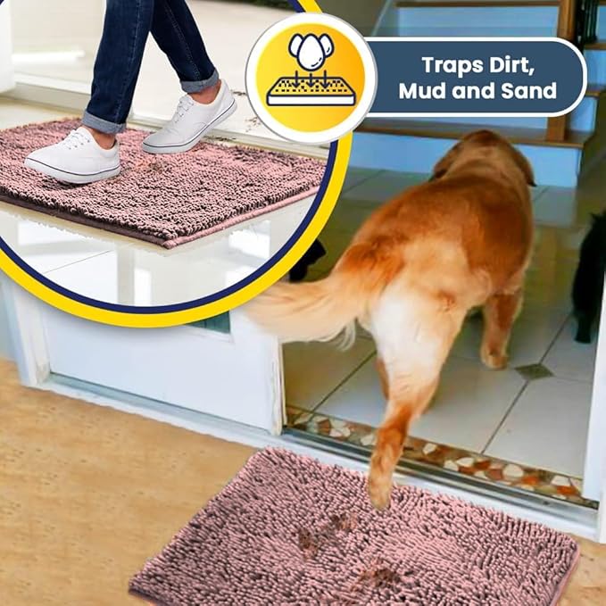 Muddy Mat® | Super Absorbent Door Mat Indoor, Microfiber Quick Dry Chenille Entryway Rug, Non-Slip Front Door Mat, Indoor Mats for Entryway, Machine Washable Pet Rug, Pink 36"x60"