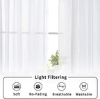 Aiyufneg White Sheer Valance for Window Curtains 24 Inch Length, Light Filtering Kitchen Valances, Small Voile Sheer Curtains for Living Room/Bathroom/Basement, Dual Rod Pocket, 2PCS, 40W x 24L Inch