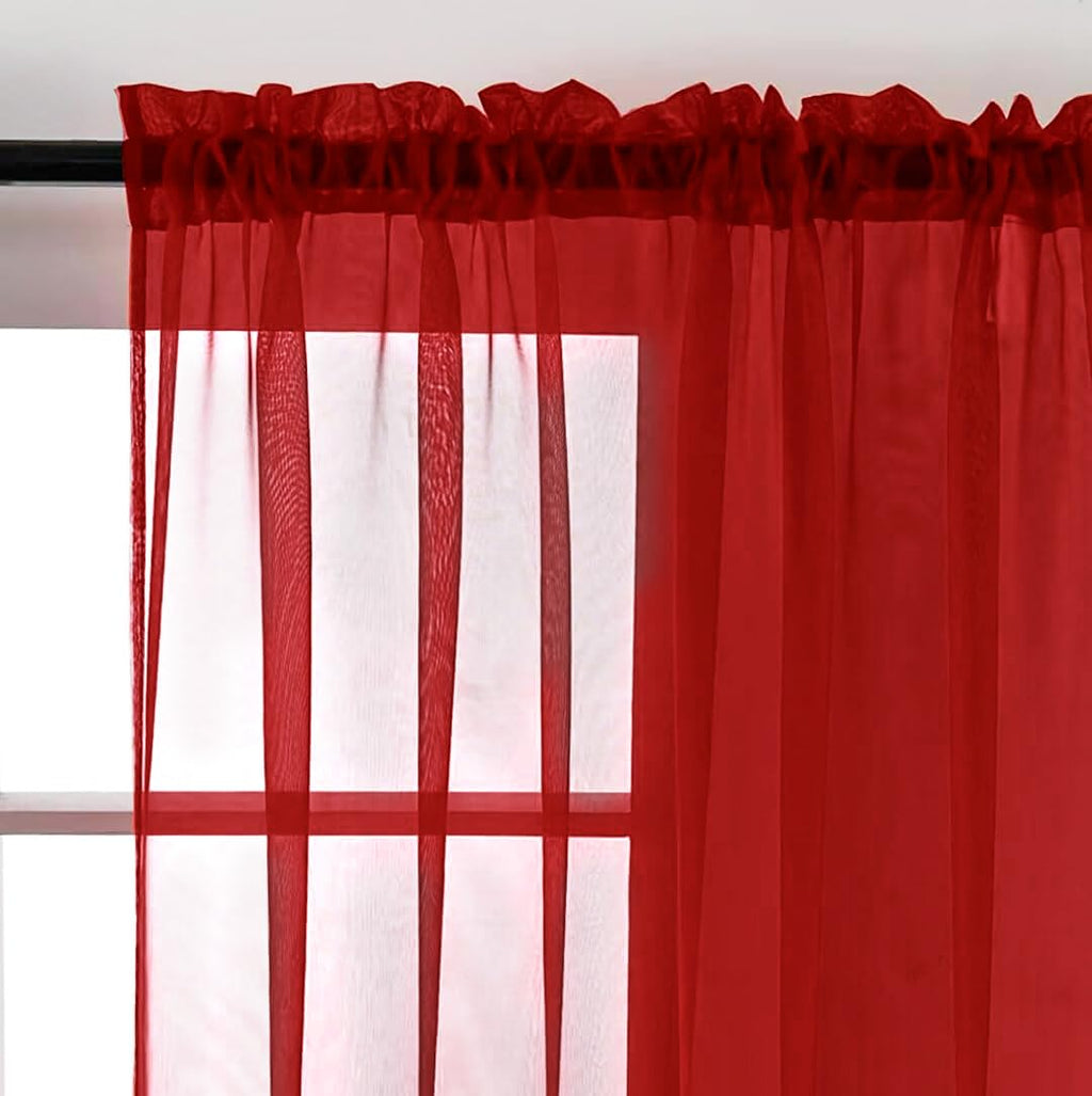 SpaceDresser Sheer Voile Window Treatment Rod Pocket Curtain Panels for Kitchen Bedroom Living Room Drapes Sunlight Filtering Privacy Semi Home Decor Assorted Colors Sizes (Christmas Red, 52 W x 90 L)