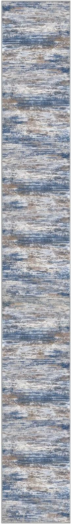 KOZYFLY Modern Abstract Washable Runner Rug 2.6x20 Hallway Runners Non-Slip Soft Kitchen Runner Rugs, Blue Rust 20 Foot Carpet Runner for Stair Entryway Bathroom Laundry Room Foyer