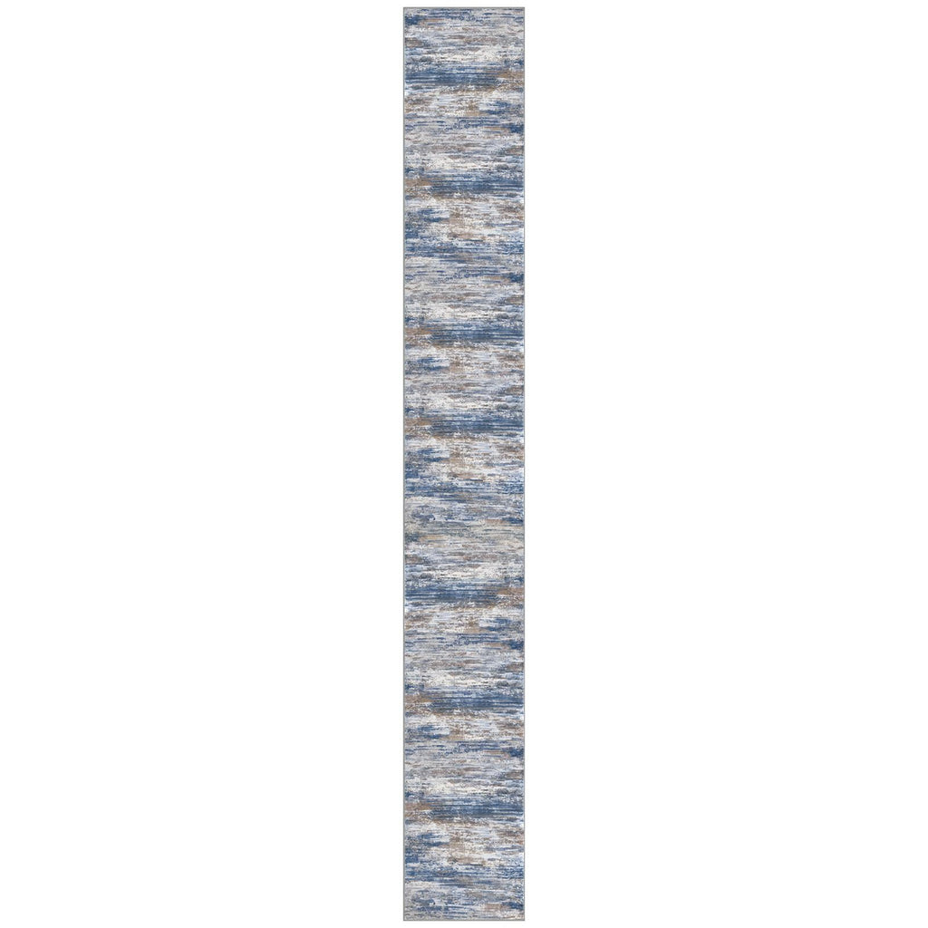 KOZYFLY Modern Abstract Washable Runner Rug 2.6x20 Hallway Runners Non-Slip Soft Kitchen Runner Rugs, Blue Rust 20 Foot Carpet Runner for Stair Entryway Bathroom Laundry Room Foyer