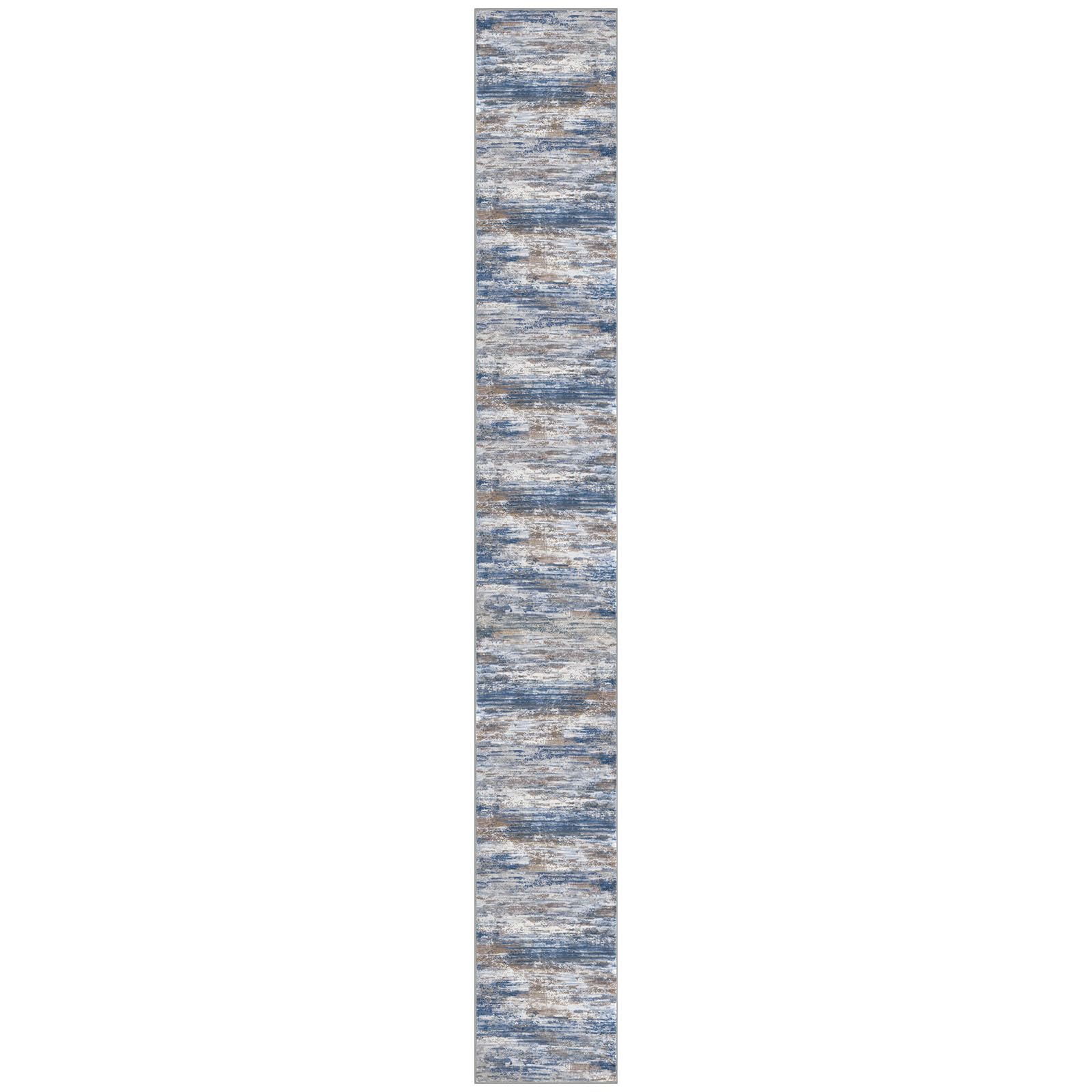 KOZYFLY Modern Abstract Washable Runner Rug 2.6x20 Hallway Runners Non-Slip Soft Kitchen Runner Rugs, Blue Rust 20 Foot Carpet Runner for Stair Entryway Bathroom Laundry Room Foyer
