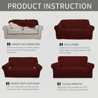 Easy-Going Stretch Oversized Chair Sofa Slipcover 1-Piece Couch Sofa Cover Furniture Protector Soft with Elastic Bottom for Kids Spandex Jacquard Fabric Small Checks Wine