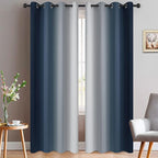 Yakamok Room Darkening Ombre Curtains 84 Inch Length, Navy Blue and Greyish White Thermal Insulated Gradient Color Curtains,Light Blocking Grommet Window Drapes for Bedroom,52 Inch Width,2 Panels