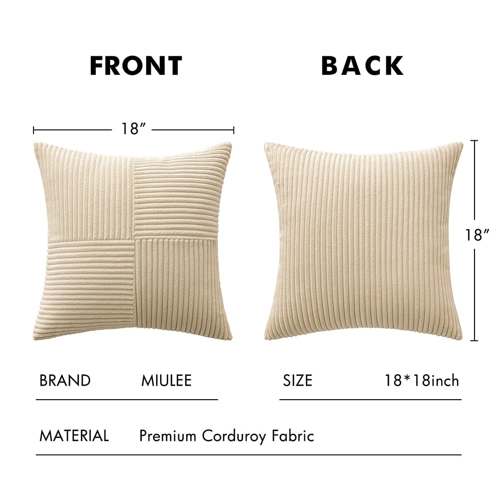 MIULEE Natural Beige Decorative Throw Pillow Covers for Couch 18x18 Inch