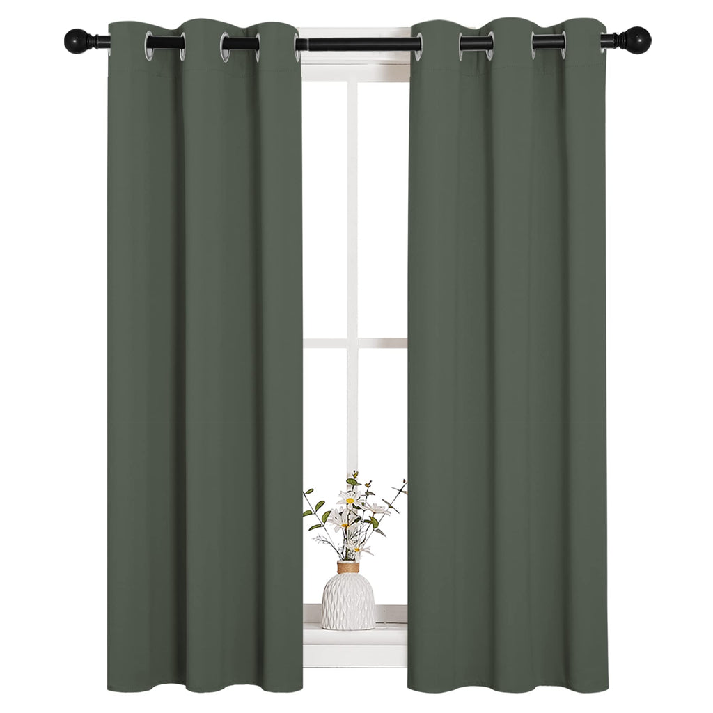 NICETOWN Blackout Curtain Panels for Kitchen, Dark Mallard, 1 Pair, 29 x 40 inches, Thermal Insulated Solid Grommet Top Blackout Draperies/Drapes for Small Window