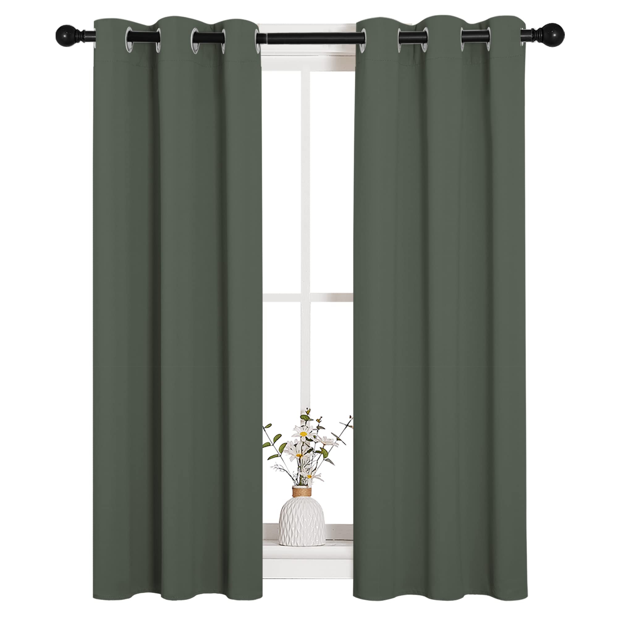 NICETOWN Blackout Curtain Panels for Kitchen, Dark Mallard, 1 Pair, 29 x 40 inches, Thermal Insulated Solid Grommet Top Blackout Draperies/Drapes for Small Window