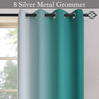 SimpleHome Ombre Room Darkening Curtains 45 inches Length for Bedroom,Grommet Gradient Light Blocking Teal Gradient Window Curtains for Living Room,2 Panels, 52x45 inches