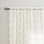 YJ YANJUN Vintage Lace Curtains 108 inches Long 2 Panels Set French Country Shabby Chic Floral Sheer Curtains for Living Room Window Light Filtering Rod Pocket 52W x 108L Ivory