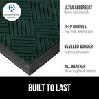 GORILLA GRIP 100% Waterproof All-Season WeatherMAX Doormat US Designed Natural Rubber, Stain and Fade Resistant, Low Profile Indoor Outdoor Door Mats, Easy Clean Patio Mat, 23x35, Green Diamond
