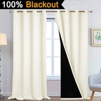 Yakamok 100% Blackout Window Curtain Panels, Heat and Full Light Blocking Drapes with Black Liner for Nursery, 108 inches Drop Thermal Insulated Draperies (Cream, 2 Pieces, 52 Inch Width)