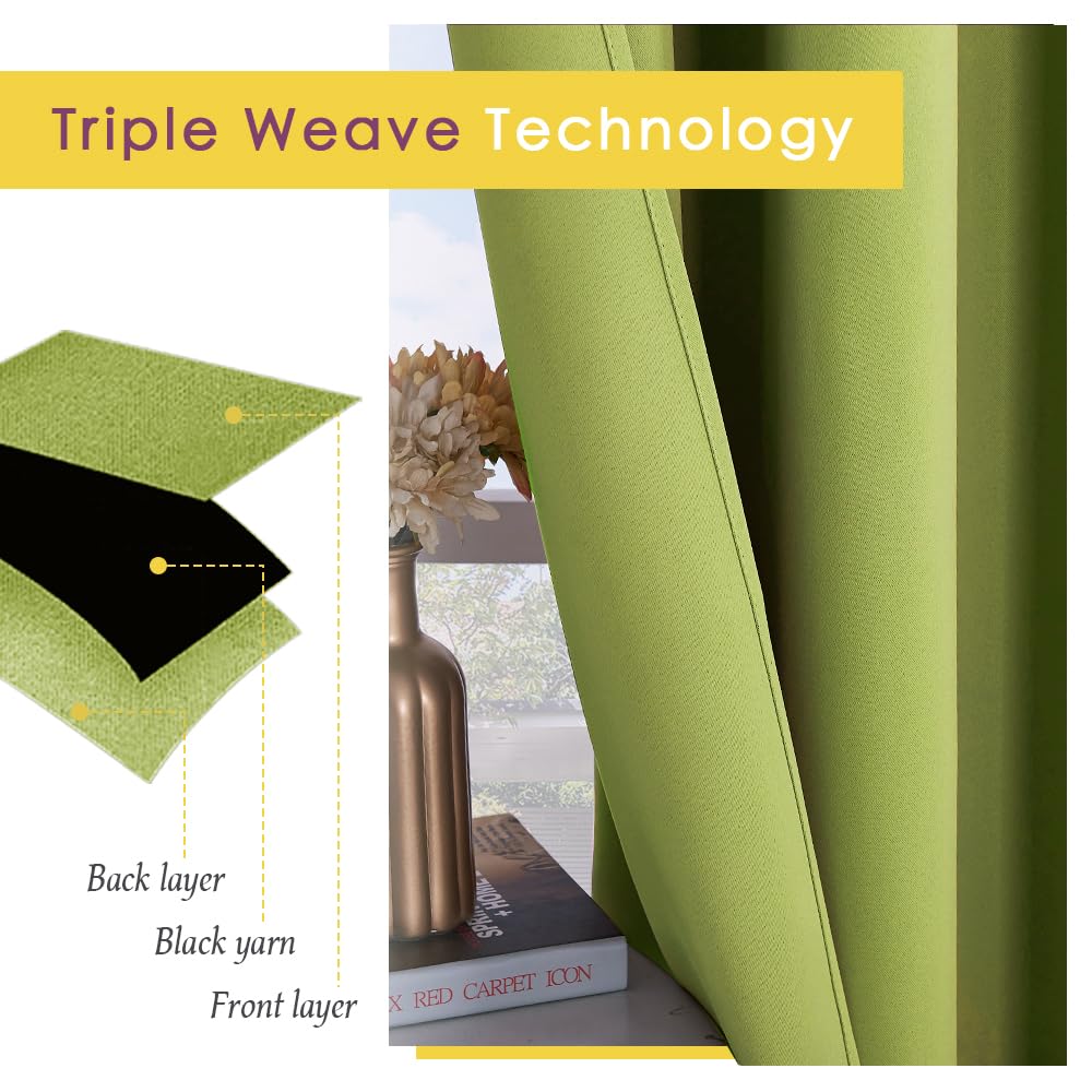 NICETOWN Blackout Curtain Panels for Bedroom, 2 Panels, Fresh Green, W42 x L40-inch, Thermal Insulated Grommet Top Blackout Draperies and Drapes for Basement