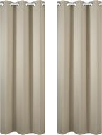 LEMOMO Beige Blackout Curtains 34 x 84 Inch Length/Set of 2 Curtain Panels/Thermal Insulated Room Darkening Blackout Curtains for Bedroom