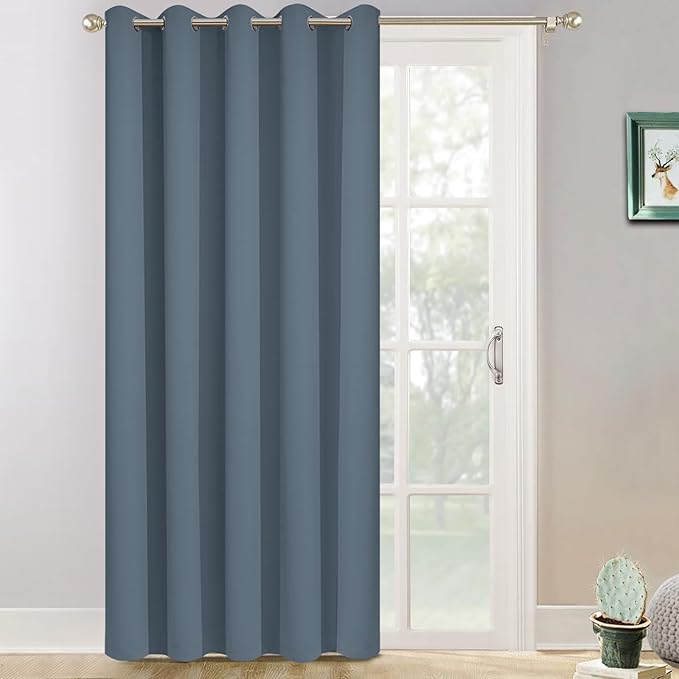 Yakamok Stone Blue Room Darkening Curtains 84 inch Sliding Door Drapes