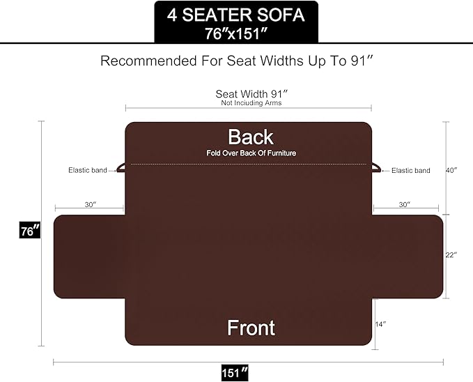 U-NICE HOME 4 Seater Sofa Cover 91 Inch Large Couch Covers for 4 Cushion Couch with Elastic Straps Water Resistant Furniture Protector Cover for Pets Cat (Sofa XX-Large, Grey/Beige)