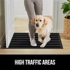 GORILLA GRIP 100% Waterproof All-Season WeatherMAX Doormat US Designed Natural Rubber, Stain and Fade Resistant, Low Profile Indoor Outdoor Door Mats, Easy Clean Patio Mat, 29x17, Black Stripe