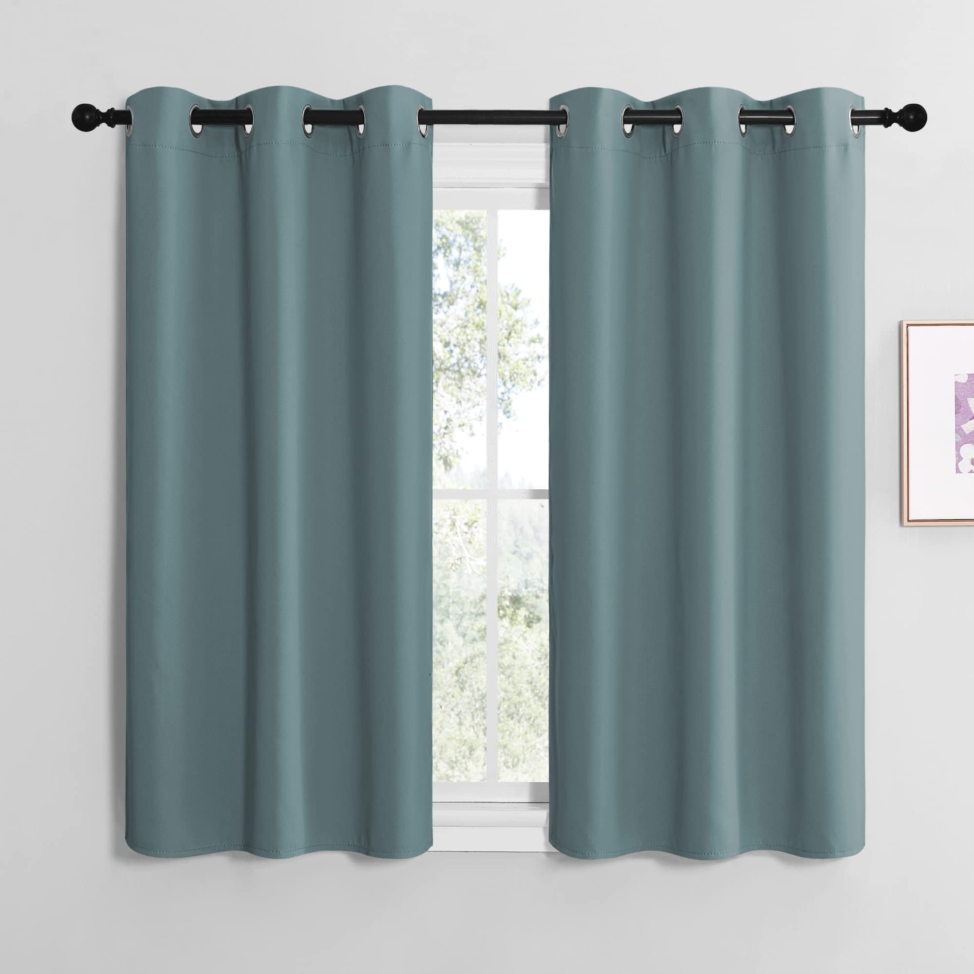 NICETOWN Bedroom Curtains Blackout Drapery Panels, Three Pass Microfiber Thermal Insulated Solid Ring Top Blackout Window Curtains/Drapes (Two Panels, 42 x 50 inches, Gray)